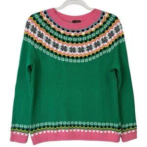 Talbots Green and Pink Fair Isle Sweater Size Small